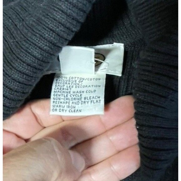 Vintage Talbots Christmas Sweater Black Poinsettia Plaid Pullover Cotton Small - Picture 7 of 8